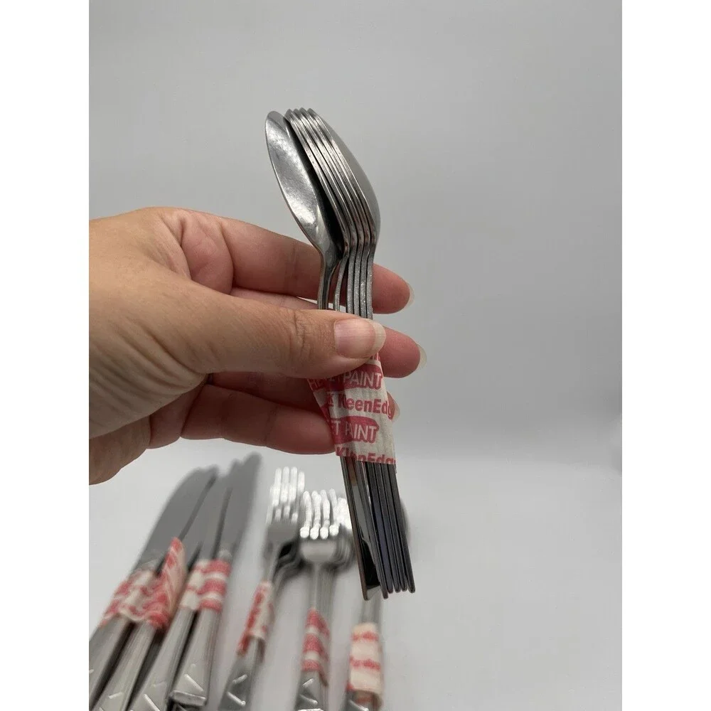 Vtg 36 PC Oneida Flatware Set Ledges Stainless Geometric Fork Knife Spoon MCM